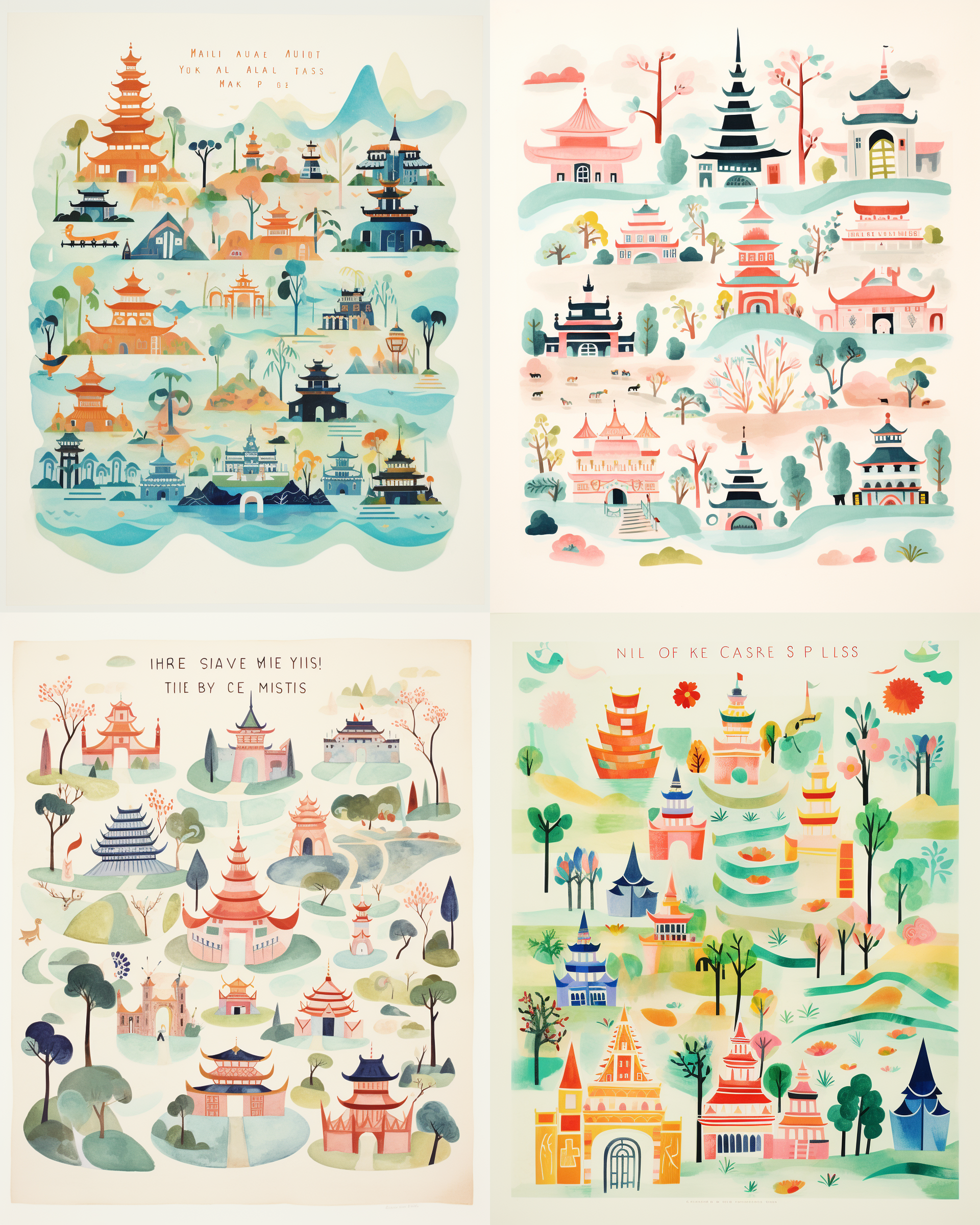 Midjourney - Carte de l'Asie avec monuments célèbres