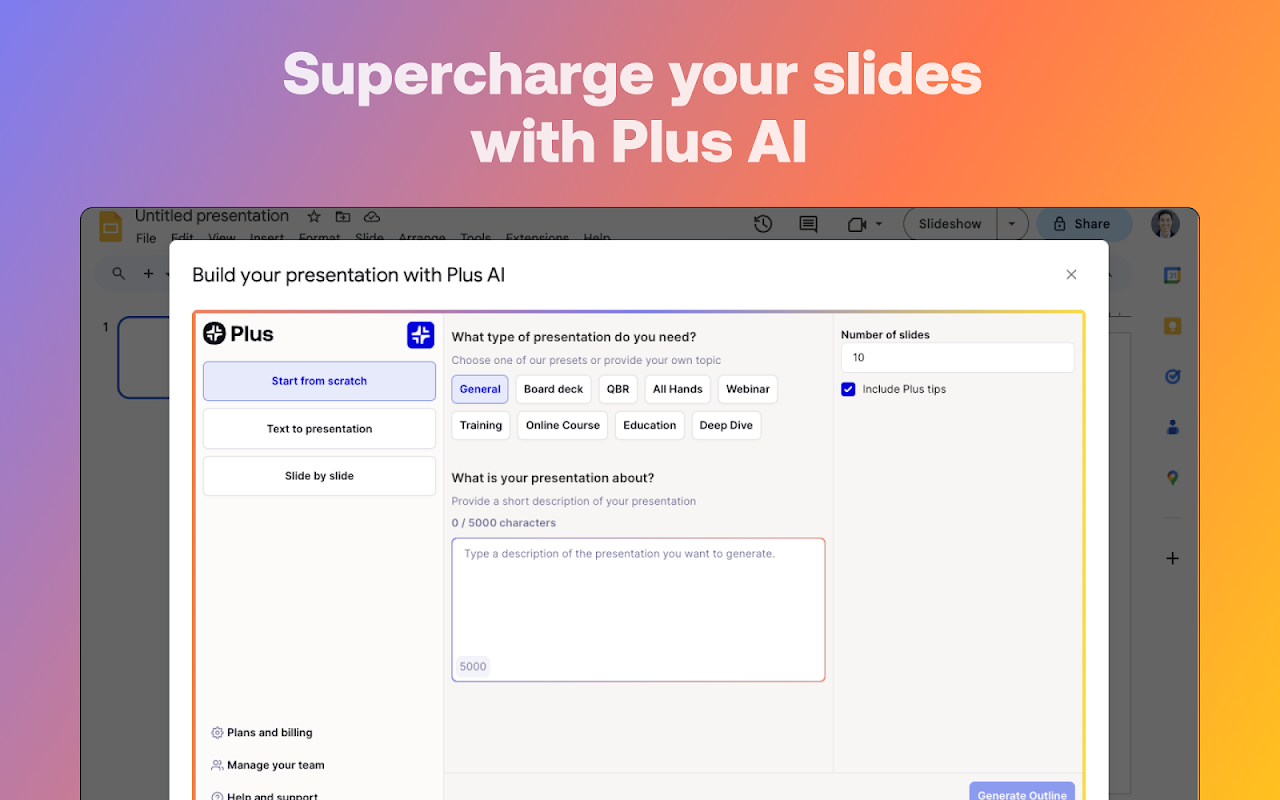 Plus AI - le super générateur de Slides Google par intelligence artificielle