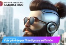 Personnage stylisé avec casque représentant IA et marketing.