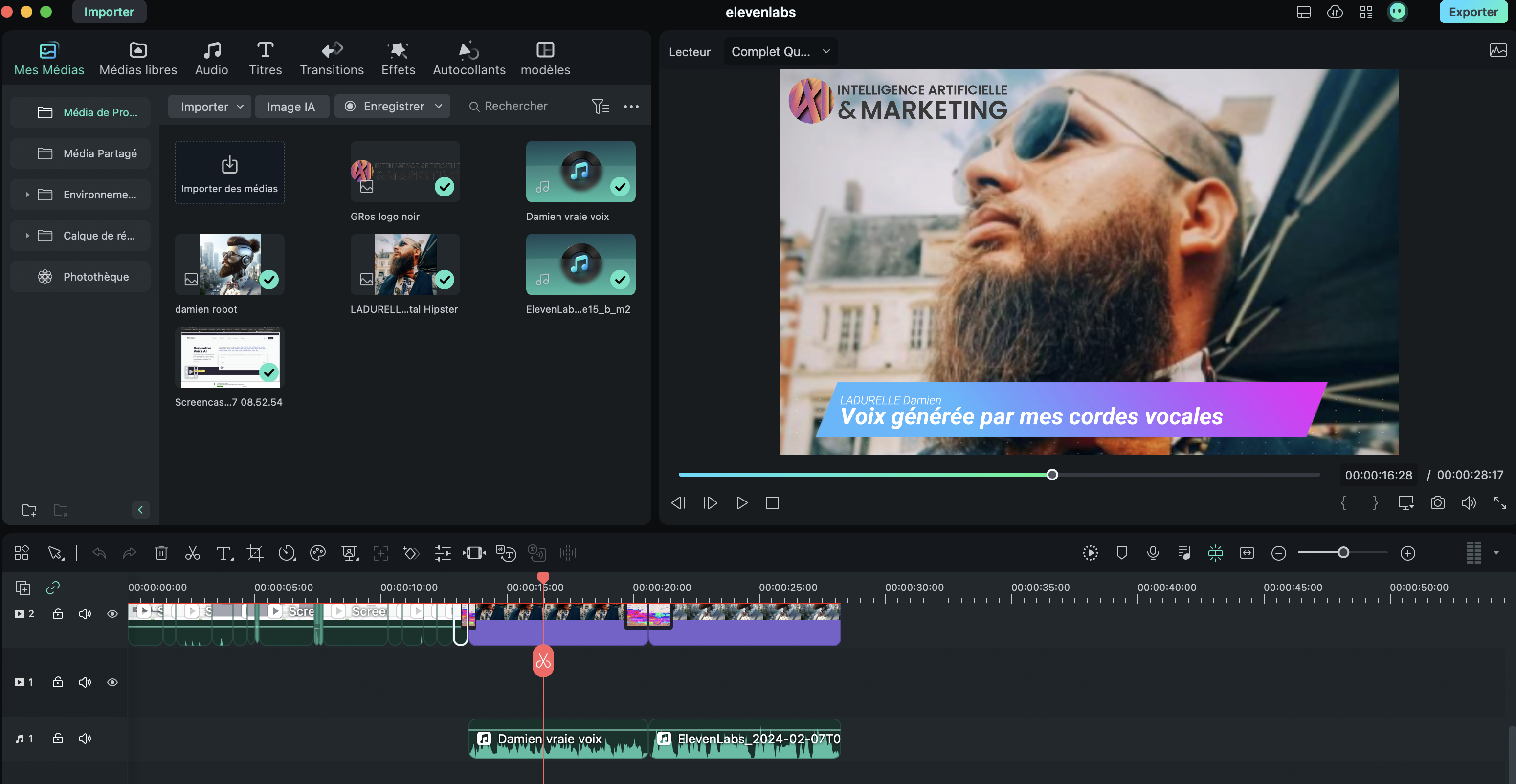 Logiciel montage vidéo, interface utilisateur moderne.